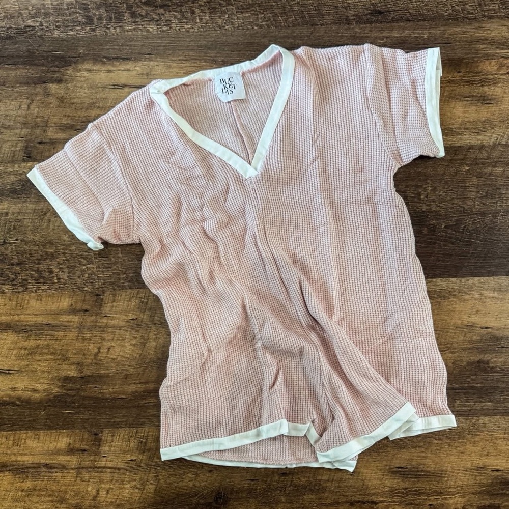 Pink and White V-Neck Romper